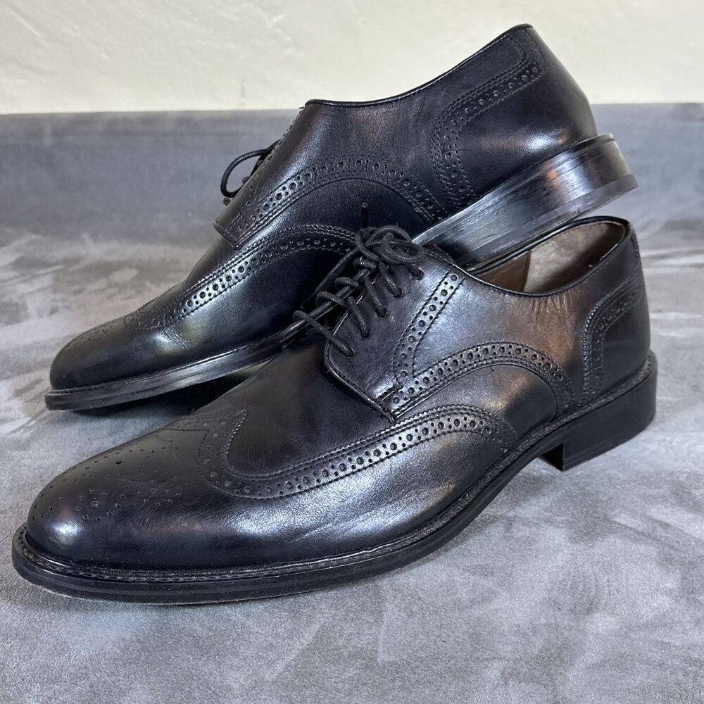 Johnston & Murphy 12 M Black Wingtip Men’s Dress Shoes Premium Sheepskin Lining